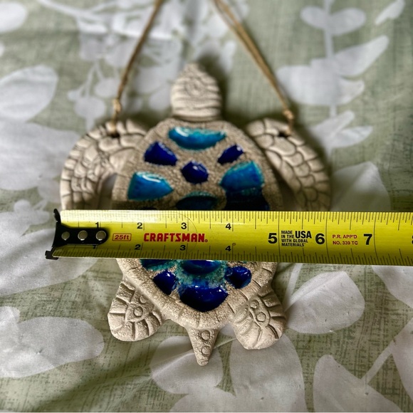 VTG Stone Blue Glass Sea Turtle Nautical Wall Hanging Decor Beaded Accent - Picture 8 of 8